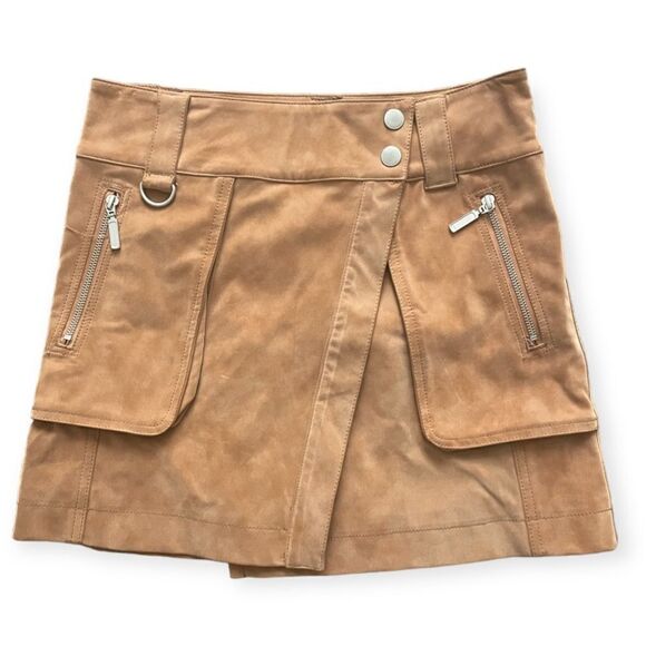 Free People Women's Mini Wrap Skirt Asymmetric Zippered Pockets Brown Size 2 - Picture 3 of 7